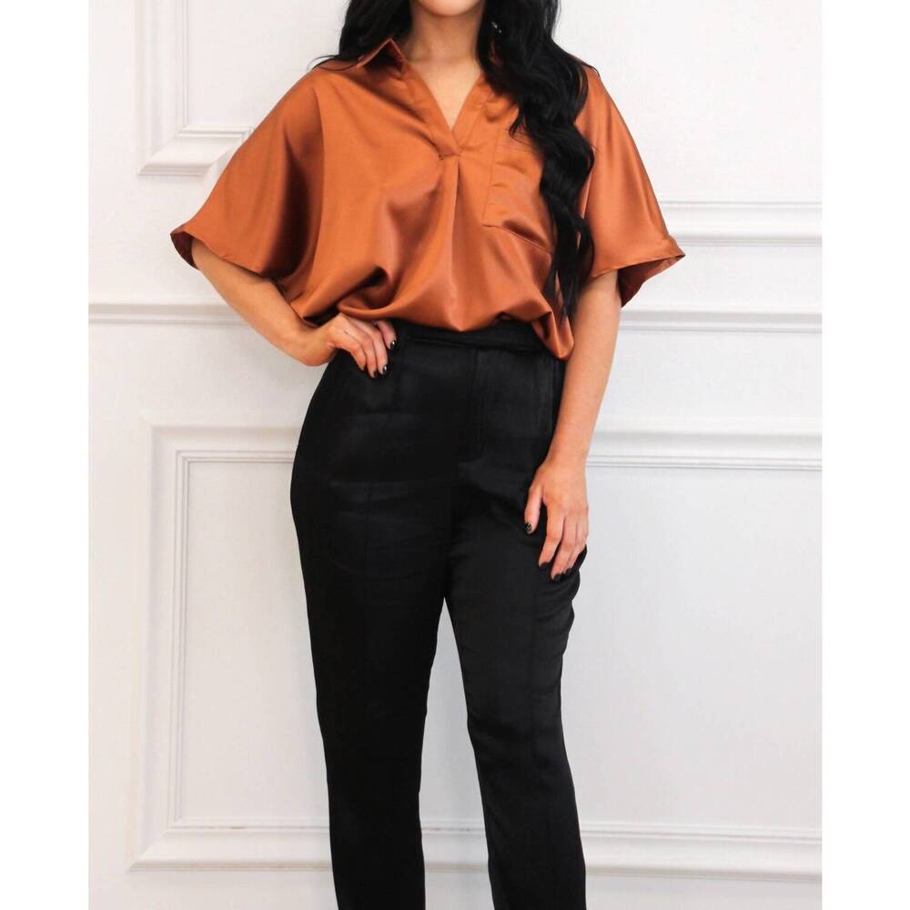 NEW DAY + MOON kamie satin top in cocoa
